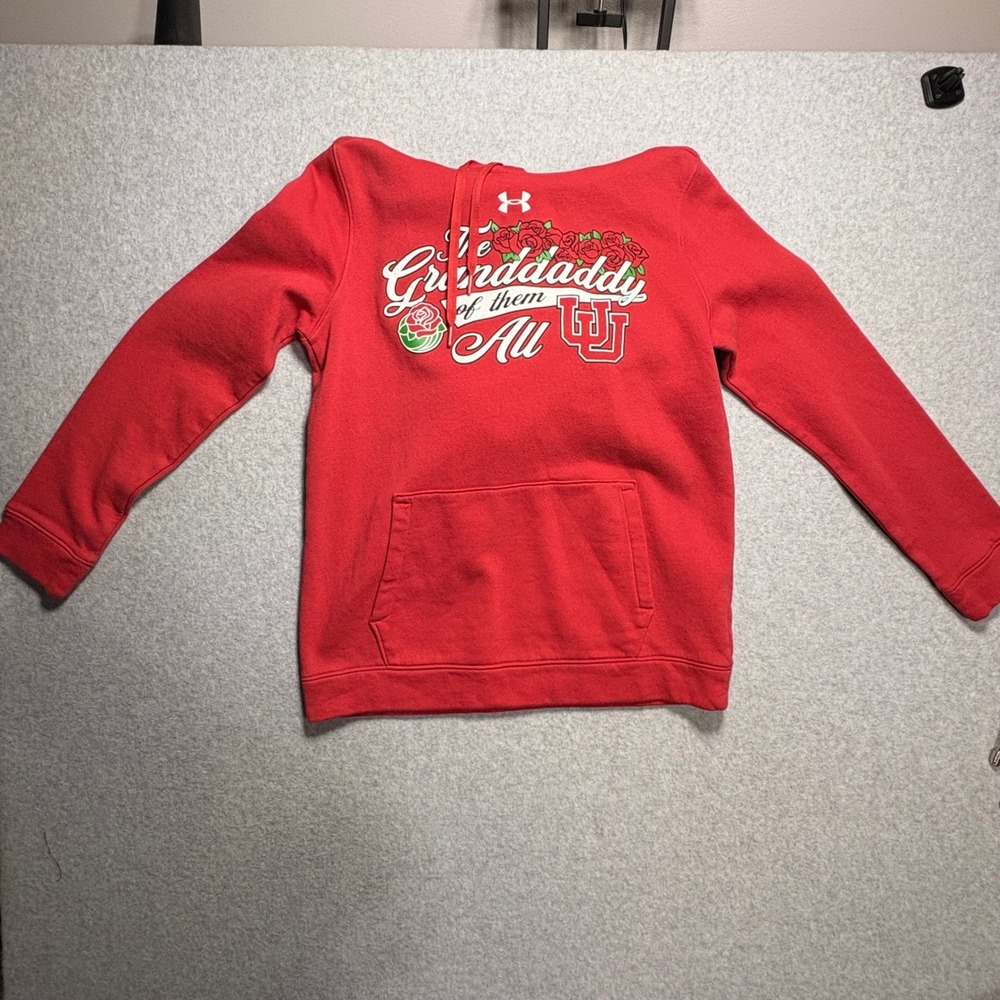 Under Armour Utah Utes Rose Bowl Red Hoodie Sweatshirt Mens Medium Loose Fit